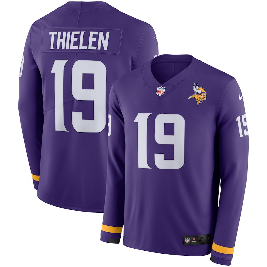 Men Minnesota Vikings 19 Thielen purple Limited NFL Nike Therma Long Sleeve Jersey